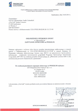 ogloszenie o&nbsp;wyborze ofert 2014 02 14